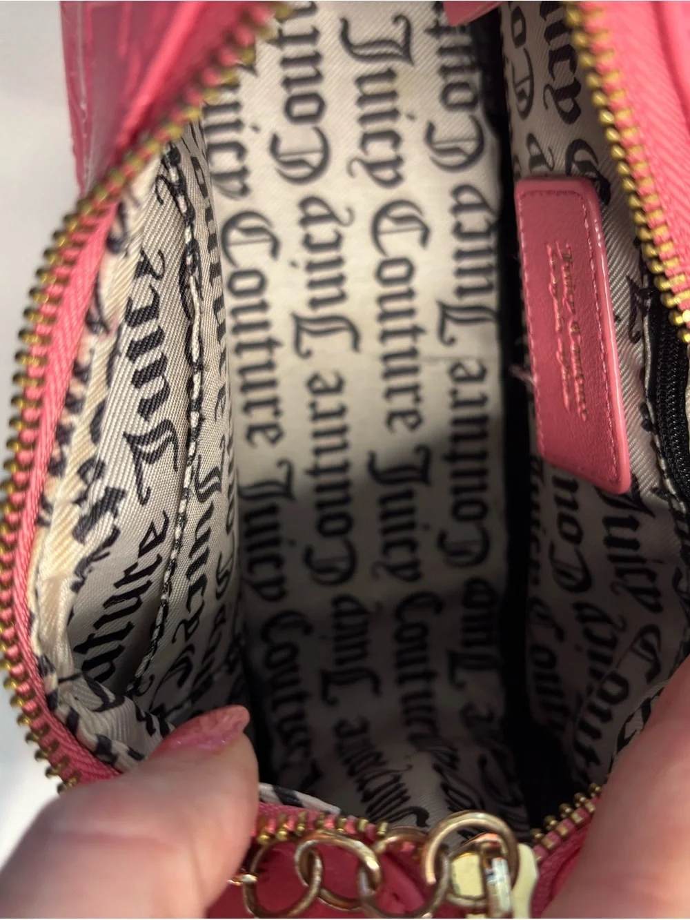 Juicy Couture Embossed hobo Bag with Gold Hardware and Crystal JC Logo